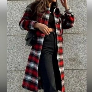 Zara Winter Holiday Coat Jacket Shacket Plaid